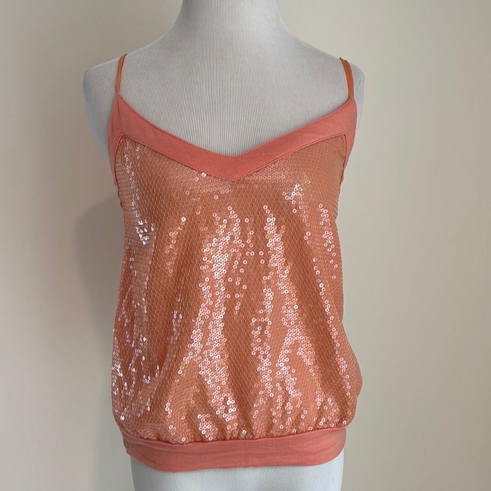 Orange sequin tank top cotton back adjustable straps by American rag XS